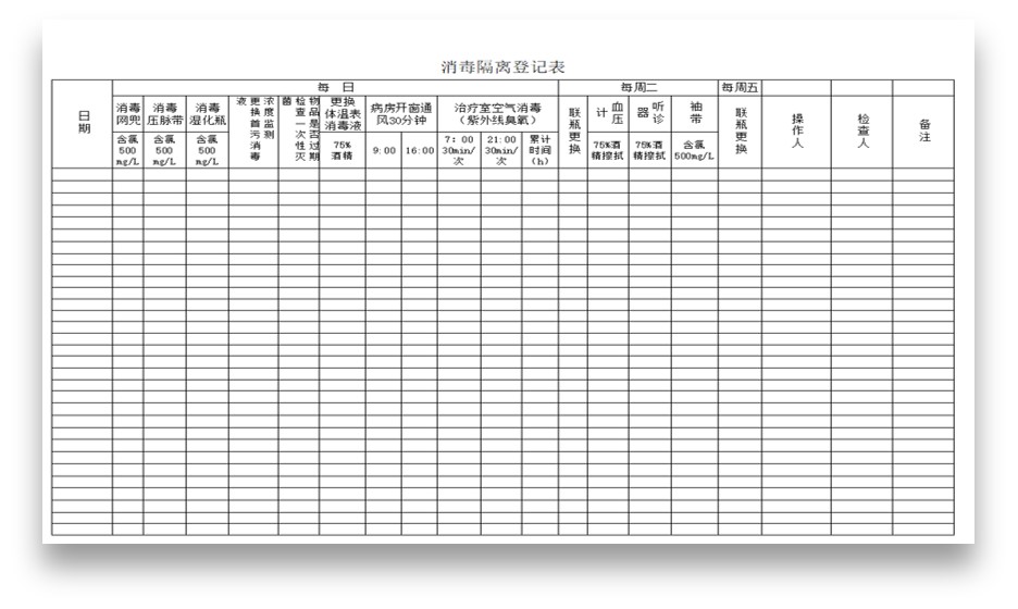 消毒隔离登记表