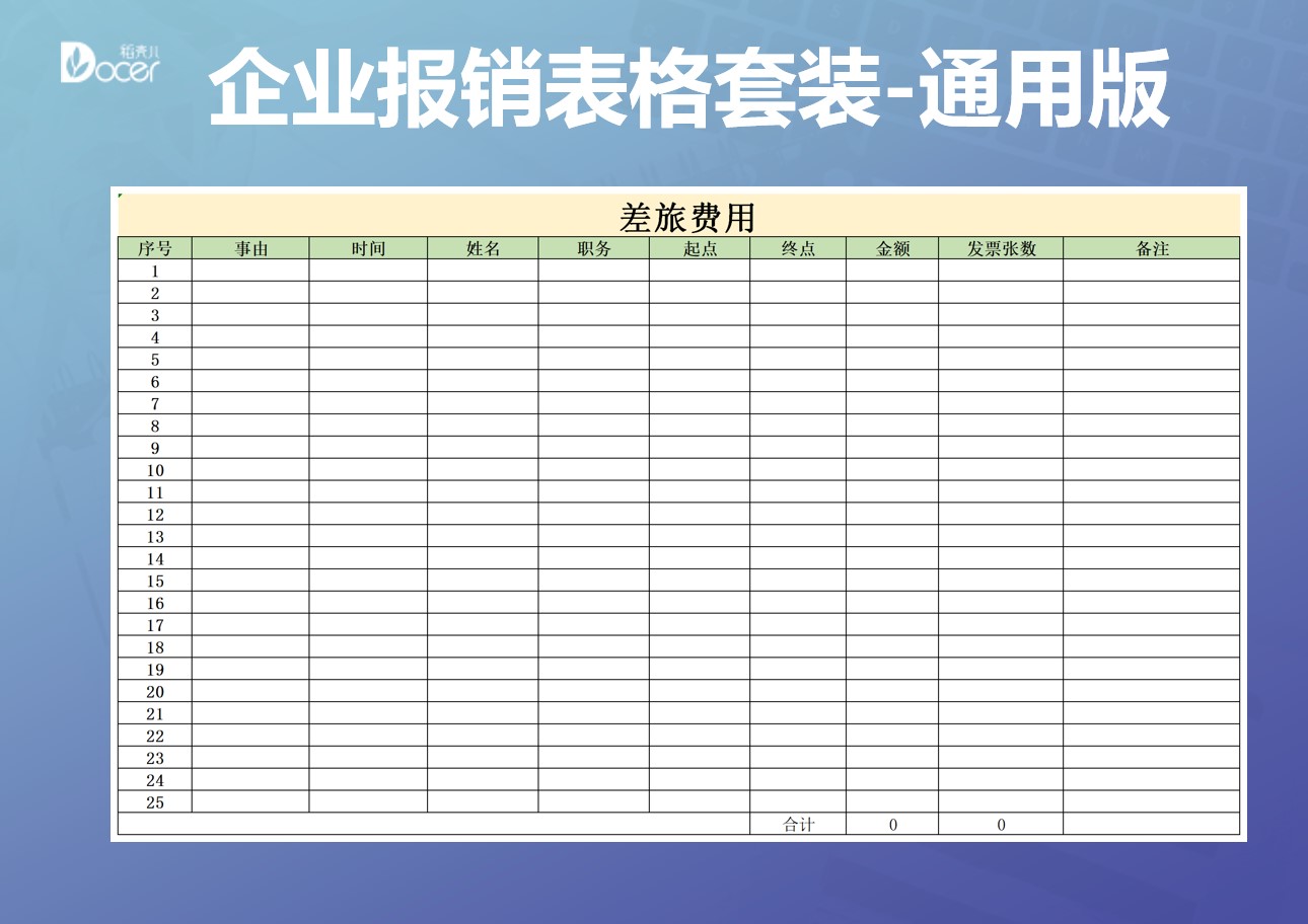 企业费用报销表格套装-通用版