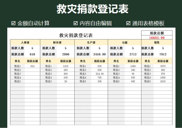 救灾捐款登记表