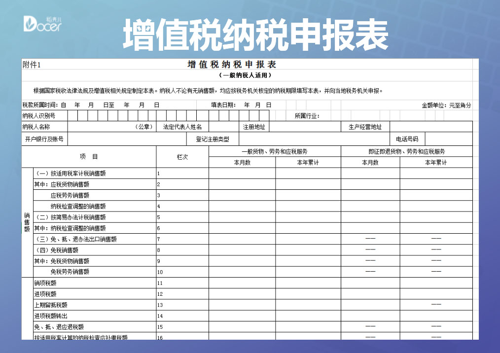 增值税申报表（主表和附表一至四）