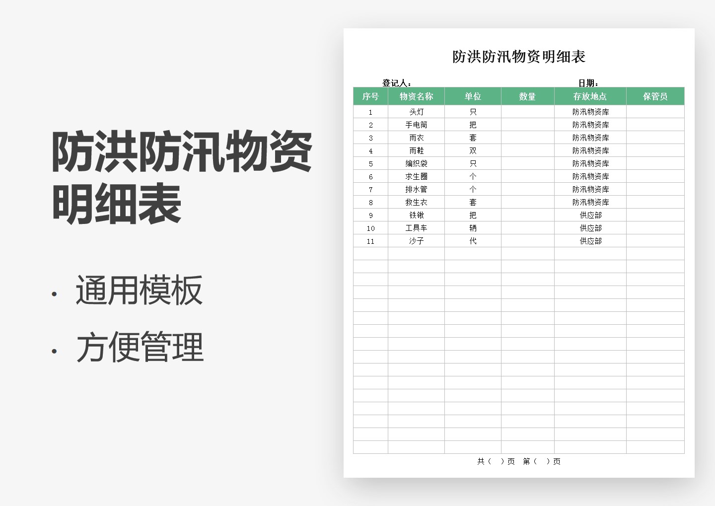 防洪防汛物资明细表