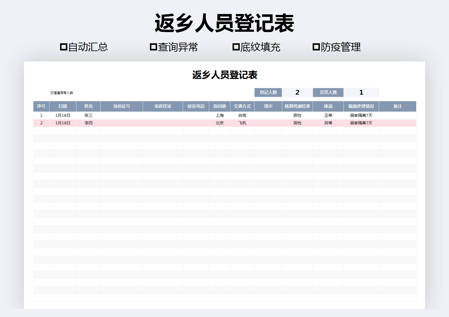 返乡人员登记表