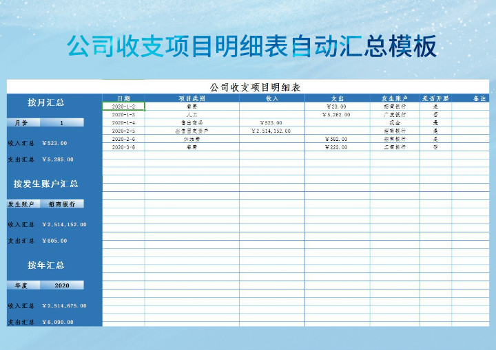 公司收支项目明细表自动计算模板