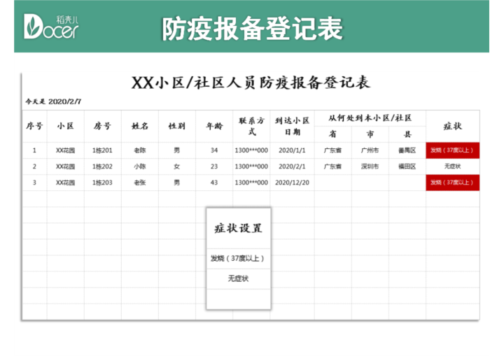 防疫报备登记表