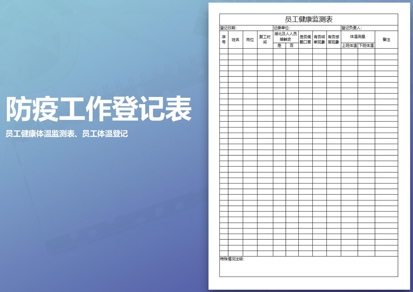 企业复工员工健康监测表