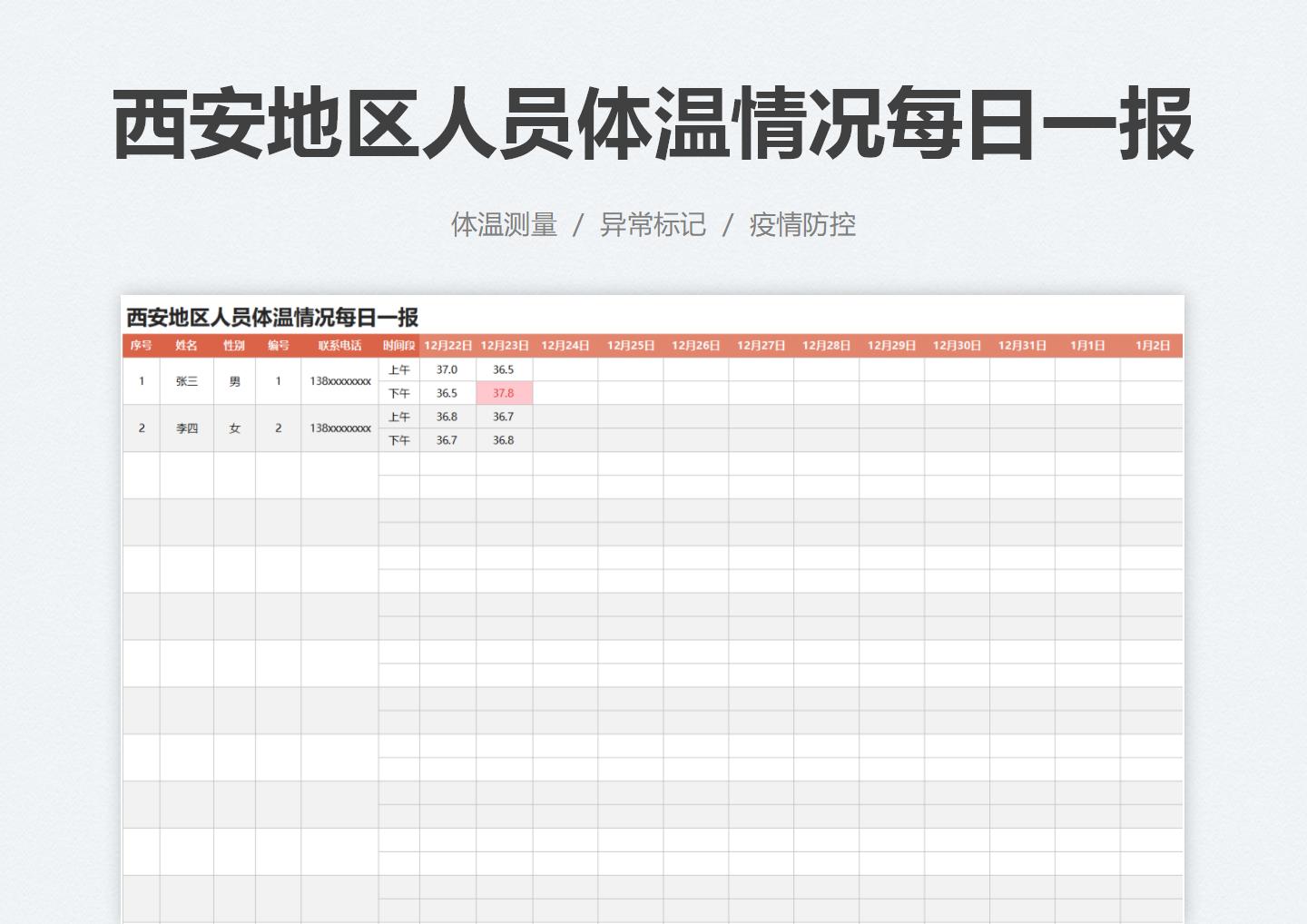 西安地区人员体温情况每日一报