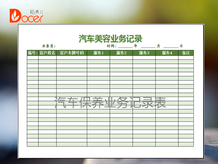 汽车美容业务记录表