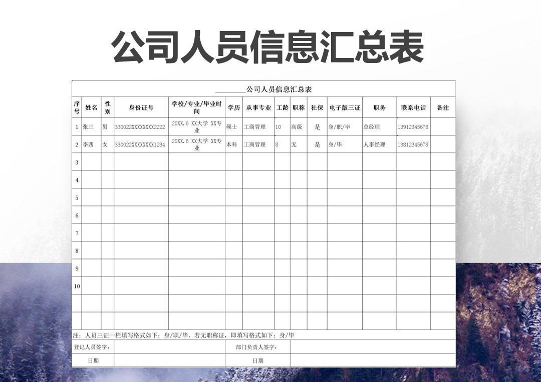 公司人员信息汇总表