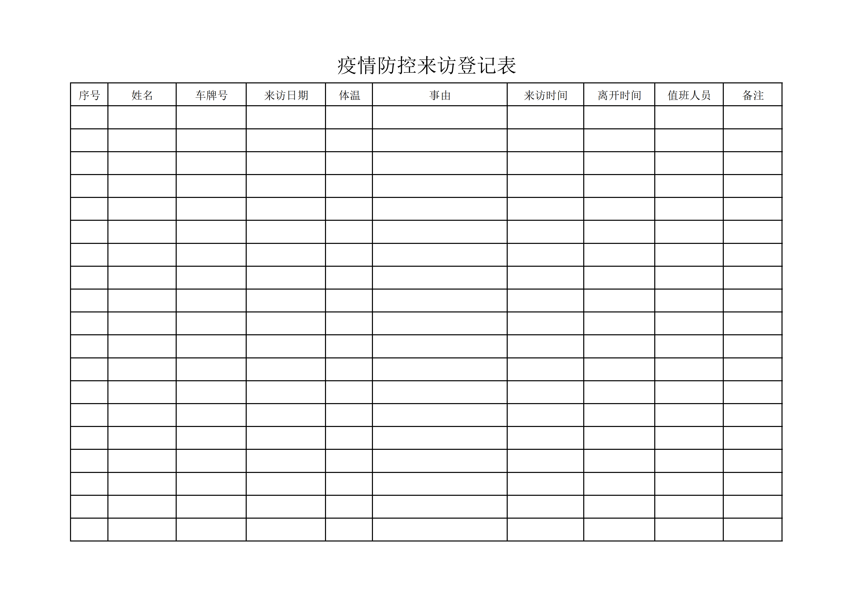 疫情防控来访登记表