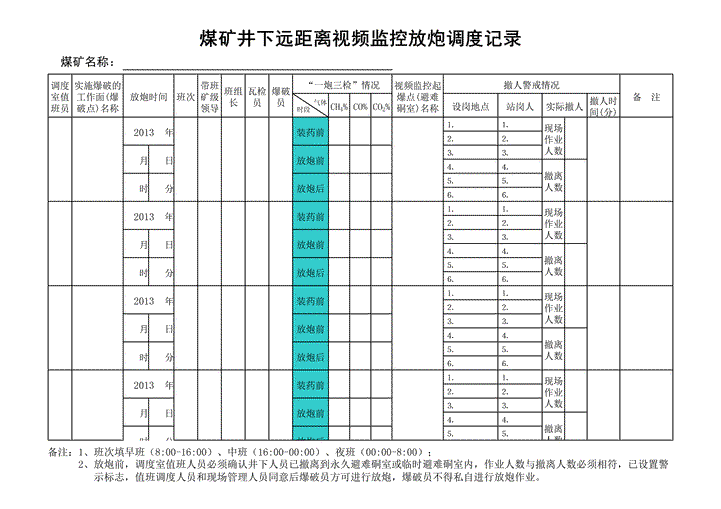 煤矿井下远距离放炮调度记录