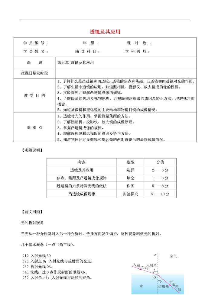 八年级物理上册第五章透镜及其应用知识点复习教案25物理